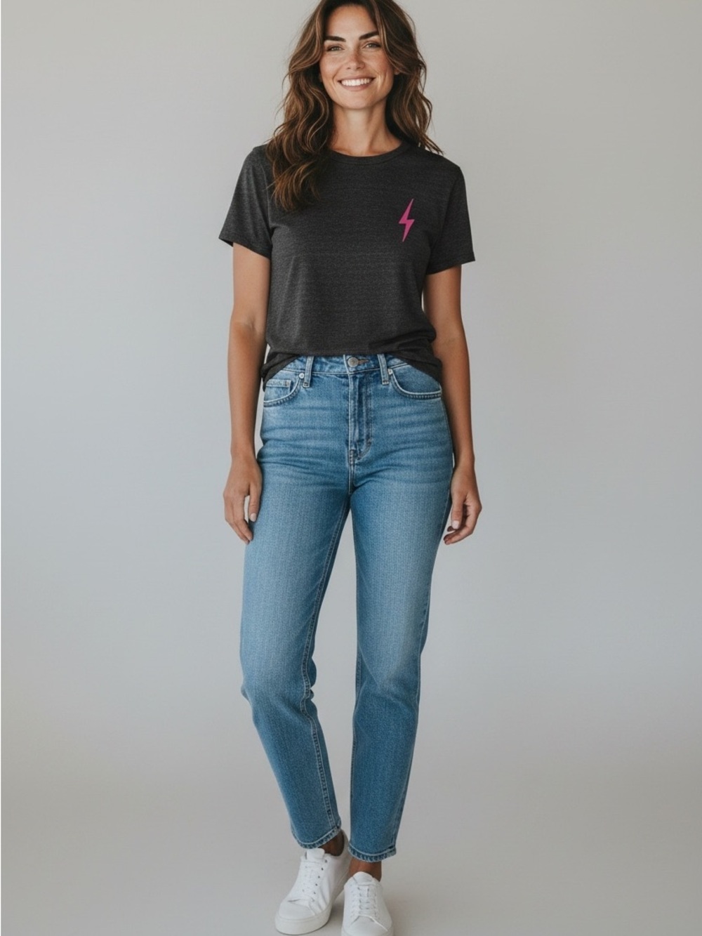 Aviator Nation Charcoal Short Sleeve Tee with Pink Lightning Bolt